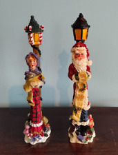 Tall Santa and Caroler Figurines Lot of 2. Christmas Tall Pencil Stick Skinny picture
