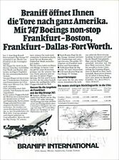 1979 BRANIFF INTL Boeing 747s FRANKFURT-BOSTON and DFW airline airways advert v1 picture