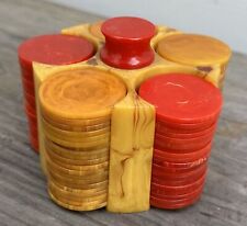 Antique Marbled Butterscotch Small Round Bakelite Catalin Poker Chip Caddy picture