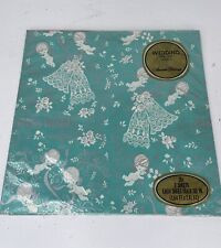 Vtg NOS American Greetings Teal  Silver Wedding Wrapping Paper Cherubs Bells picture
