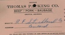 1950 Thomas Packing Co. Griffin GA Beef-Pork-Sausage Invoice for Meat  378 picture