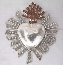 Beautiful Rare Sacred Heart Crystal Encrusted On Metal Wall Hanging 6