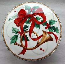 MIKASA MAXIMA JUBILATION COVERED ROUND TRINKET BOX  HOLLY HORN CHRISTMAS w/ Box picture