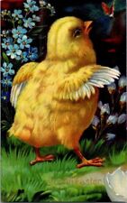 c1900s Joyful Easter Postcard Embossed Antique Chick & Butterfly Unposted picture