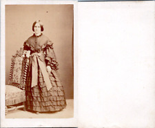 CDV Women in Dark Dress with Ruffles Posing, circa 1860 Vintage CDV Albumen Card picture