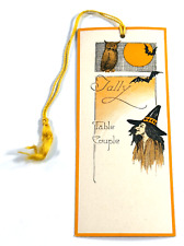 Antique vtg Halloween Chas Clark Bridge Tally Card Tag Witch NICe picture