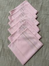 VTG Lot of 6 Pure Linen Table Napkins Pink with Golden & Silver Strips-Unused picture
