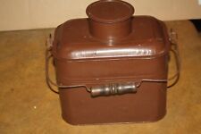Vintage Wood Handled Miner's - Railroad Man's Three Piece Metal Lunch Box picture