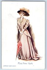 P. Gordon Signed Postcard Pretty Woman Miss New York Big Hat c1910's Antique picture