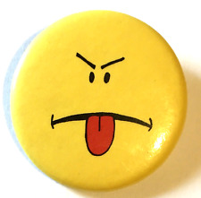 Vintage 1984 Yellow Face Angry Tongue Sticking Out Pin Back Button Yuck 1.75