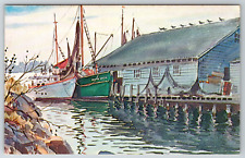 c1960s Maine Fishing Boats Docked at Pier Vintage Postcard picture
