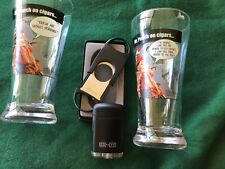 Moretti cigar cutter and Moretti lighter 2 funky beer glasses picture