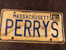 Vintage 70's Massachusetts Vanity  License Plate Blue Base Perry Perrys picture