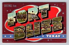 FORT BLISS TX-Texas, LARGE LETTER Greeting, Vintage c1951 Linen Postcard picture