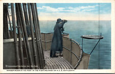 Vtg 1910s Rangefinder At His Post In Fighting Mast Of US Battleship Postcard picture