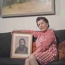 Maria Rasputin Holding A Portrait Of Her Father Grigori Rasputin 1972 OLD PHOTO picture