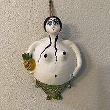 Mexican Folk Art Hand Painted Coconut Shell Mermaid Wall Hanging Decor picture