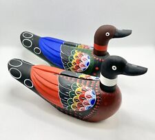 Vintage Korean Folk Art Hand Carved & Painted Wooden Wedding Ducks set of 2  picture