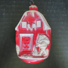 RARE VINTAGE IRWIN CELLULOID ORNAMENT, SANTA HOUSE & KIDS, ROLY POLY, USA picture