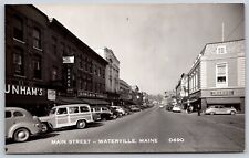 Postcard Main Street, Waterville, Maine busy street scene c1950-60's RPPC T101 picture