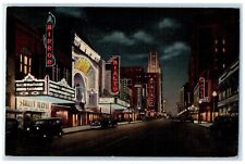 1939 Theater Row At Night Elm Street Classic Cars Railway Dallas Texas Postcard picture