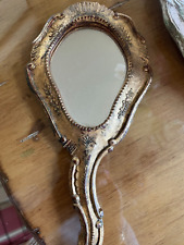 Vintage Florentine Hand Mirror Gold Gilt Vanity Decor Chic Italy picture
