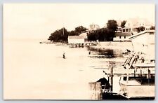 Walker MN Houseboat & Boathouse~Shore Homes on Leech Lake~Swimmers RPPC c1910 picture