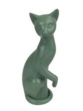 Vintage Ceramic Cat Figurine MCM Retro Green Siamese Kitty Sculpture Vtg picture