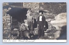 1911 Men & Woman with Goats Stacked Stone Barn Mont Quash RPPC picture