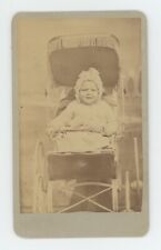 Antique RARE CDV Circa 1880s Adorable Smiling Baby in Baby Carriage Modesto, CA picture