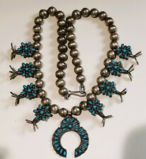Old Pawn Vintage NA Petite Petit Point Turquoise Squash Blossom Necklace picture