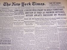 1938 SEPT 17 NEW YORK TIMES - CZECHS WILL FIGHT TO HOLD TERRITORY - WAR - NT 614 picture