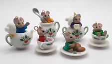Hallmark 1991 Tiny Tea Party Miniature Porcelain Ornament Set of 6 Tiny Mice picture
