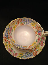 Hammersley English Bone China Cup & Saucer, Light Blue, Multi-Colored Flowers picture