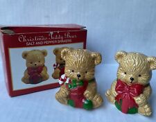Vintage Christmas Teddy Bear Salt and Pepper Shakers 3” W/Original Box picture