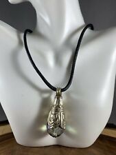 Tibetan Necklace Faceted Crystal Ball Pendant Iridescent Silver Metal Repousse picture