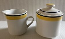 Oneida Casual Choice Matching Sugar Bowl And Creamer Yellow + Blue Stripe RARE picture