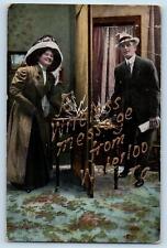 Waterloo Iowa IA Postcard A Wireless Message Couple House Scene 1911 Antique picture