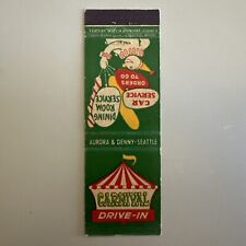 Vintage 1950s Carnival Drive-in Seattle Matchbook Cover RARE picture
