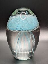 Aqua Turquoise Jellyfish Glow in the Dark Glass Paperweight Figurine Jelly Fish picture
