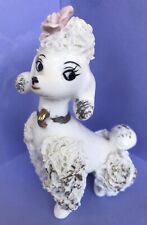 Vintage MCM White Spaghetti Poodle Dog Figurine Pink Flower Gold Collar Japan picture
