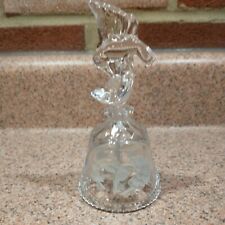 Artmark 1990 Vtg Crystal Glass Bell W Hummingbird Handle & Etching, Sawtooth Rim picture