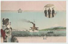 1908 Great White Fleet Japan - Admiral Evans ? Lady Looks at Ship Formation picture