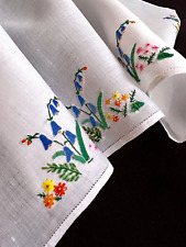 8 Vintage Hand Embroidered & Appliqué Placemat Set Napkins + Runner  ZZ158 picture