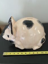 Vintage Ceramic Piggy Bank Pink With Black Spots Double Corked 14” X 7” picture