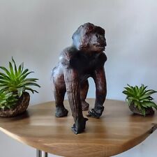 Genuine Leather Wrapped Gorilla Ape With Red Glass Eyes Statue Figure 12” picture