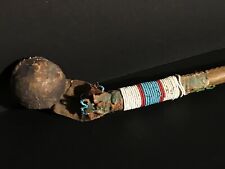 19TH C NORTHERN PLAINS SINEW SEWN HIDE BALL-HEADED WAR CLUB,WHITE HEART REDS,NR picture