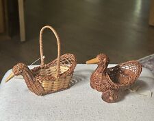 2 Wicker Woven Duck Basket/Planters  Brown Tone Vintage Cracker Barrel w Tags picture