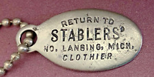 Vintage Charge Coin Tag: STABLERS' CLOTHIER, Early Lansing MI Clothing Store picture
