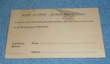 Vintage Maryland Restaurant 2% Sales Tax Repeal Petition Card Or Postcard Unused picture